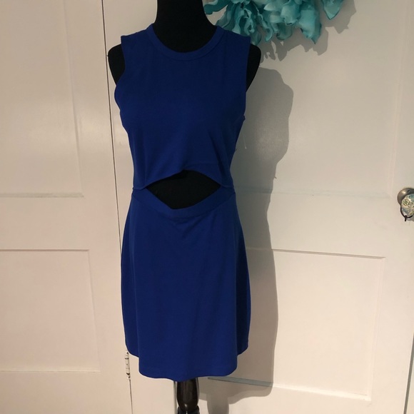 Express Cobalt Blue Cut Out Waist Bodycon Dress - Picture 2 of 3